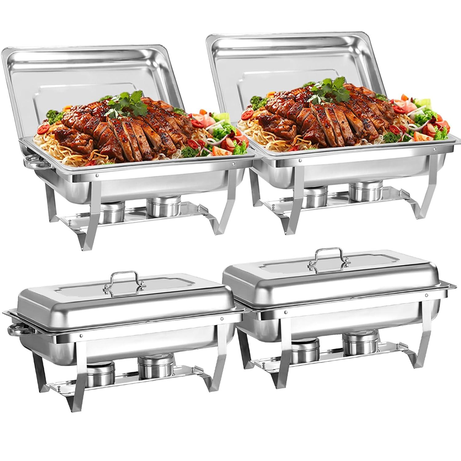 The Party Aisle™ Chafing Dishes For Buffet 4 Pack, 8 Qt Stainless Steel Chafers And Buffet Warmers Sets With Lid, Rectangle Serving Food Warmer Catering Supplies Buffet Display For Parties