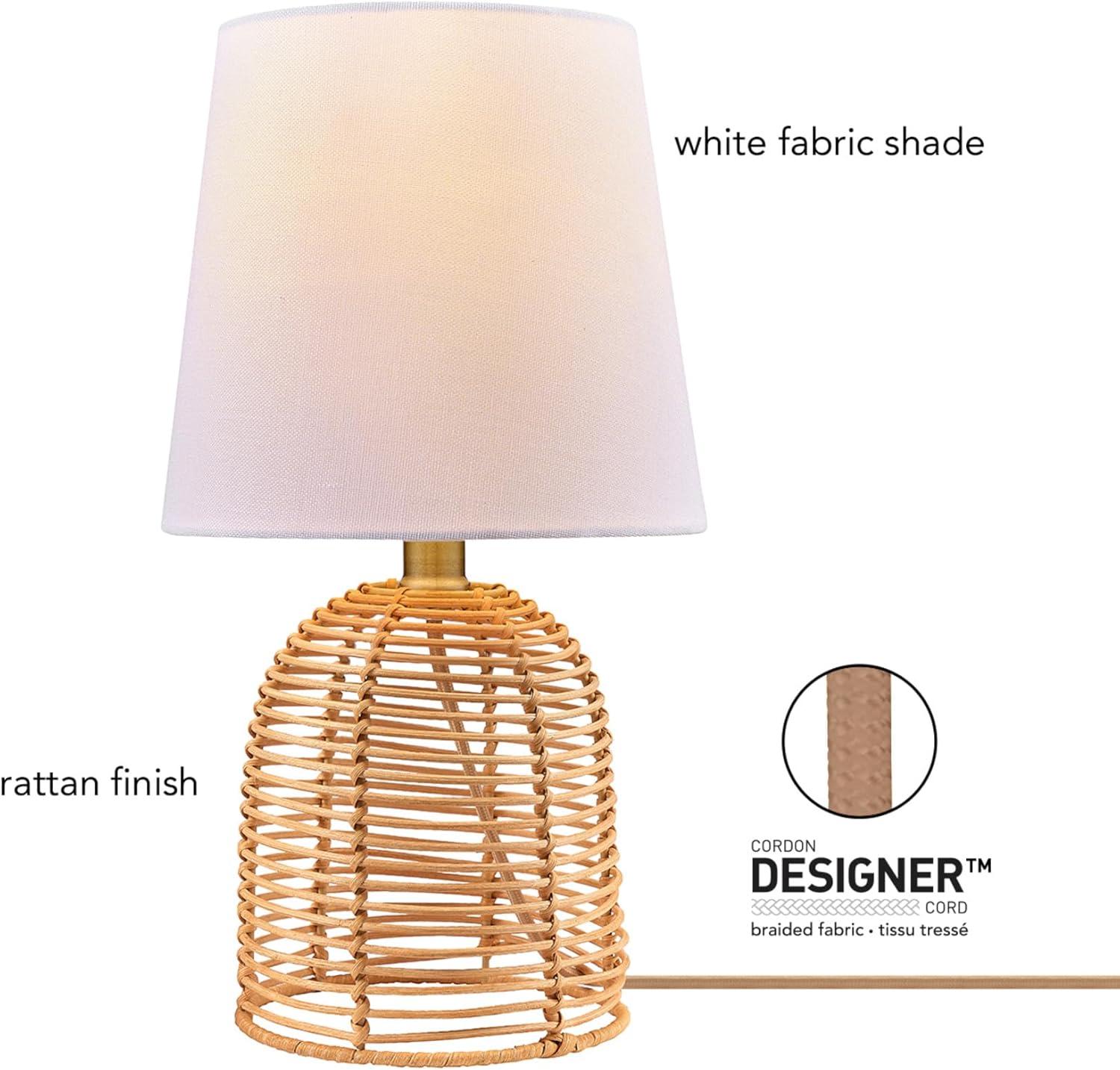 14" Table Lamp, Rattan Base, White Linen Shade, On/Off Rotary Switch on Socket, Table Lamp for Living Room, Home Décor, Lamps for Bedroom, Home Improvements, Room Décor