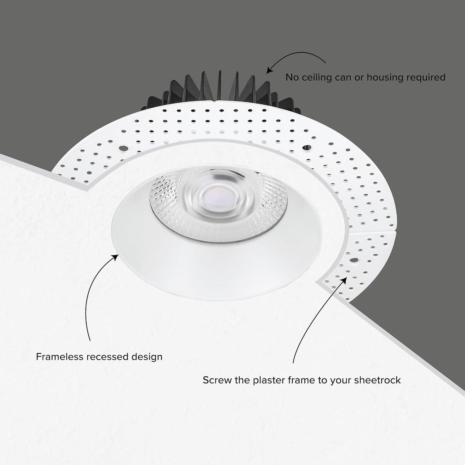 Maxxima 4 in. Trimless Ultra-Thin Recessed Anti-Glare LED Downlight Canless IC Rated 1000 Lumens 5 Color Temperature Selectable 2700K/3000K/3500K/4000K/5000K Dimmable 90 CRI 5 CCT Slim J-Box Included