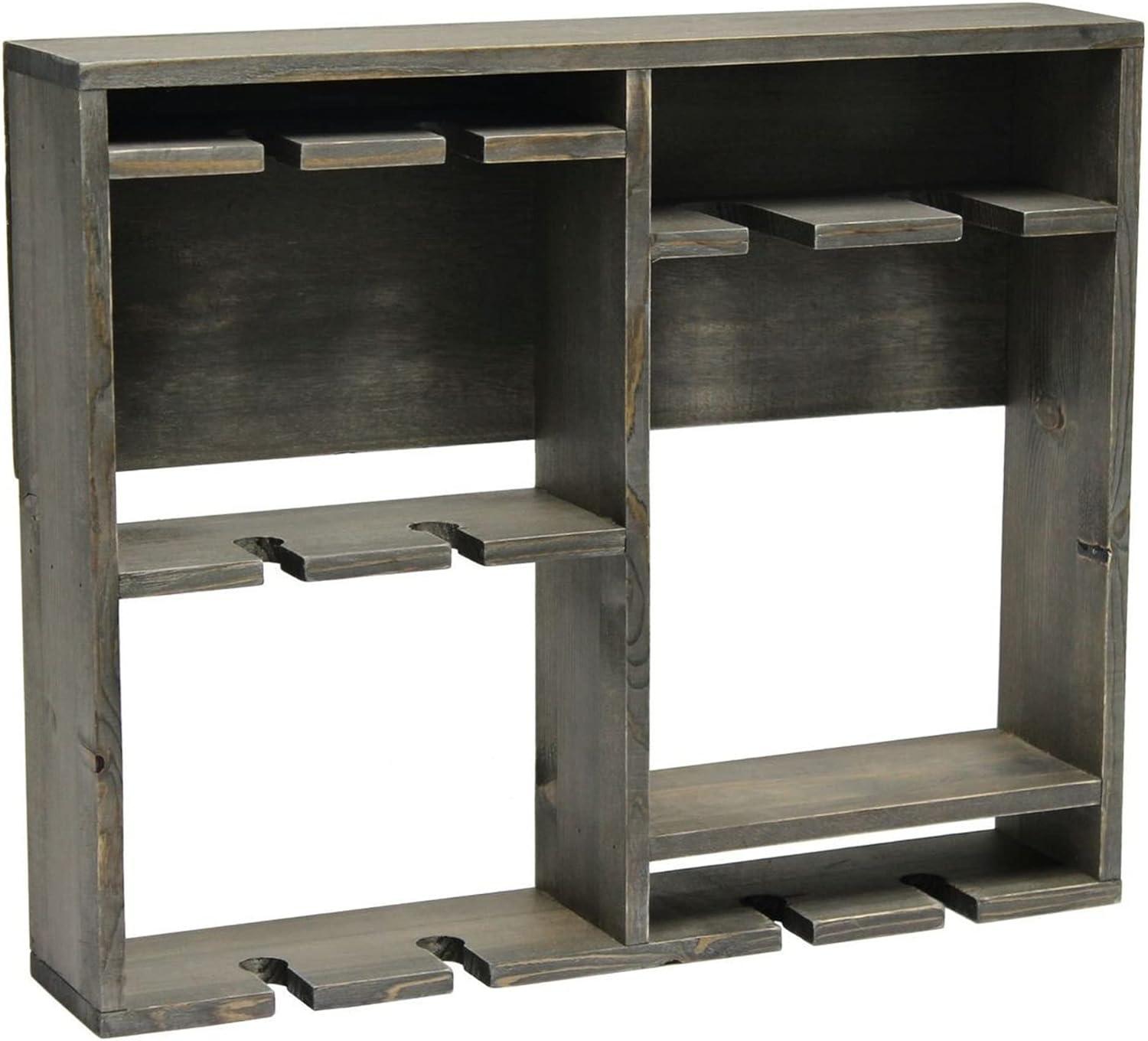 Bartow Wall Mounted Wood Wine Rack Shelf with Glass Holder Gray Wash - Elegant Designs