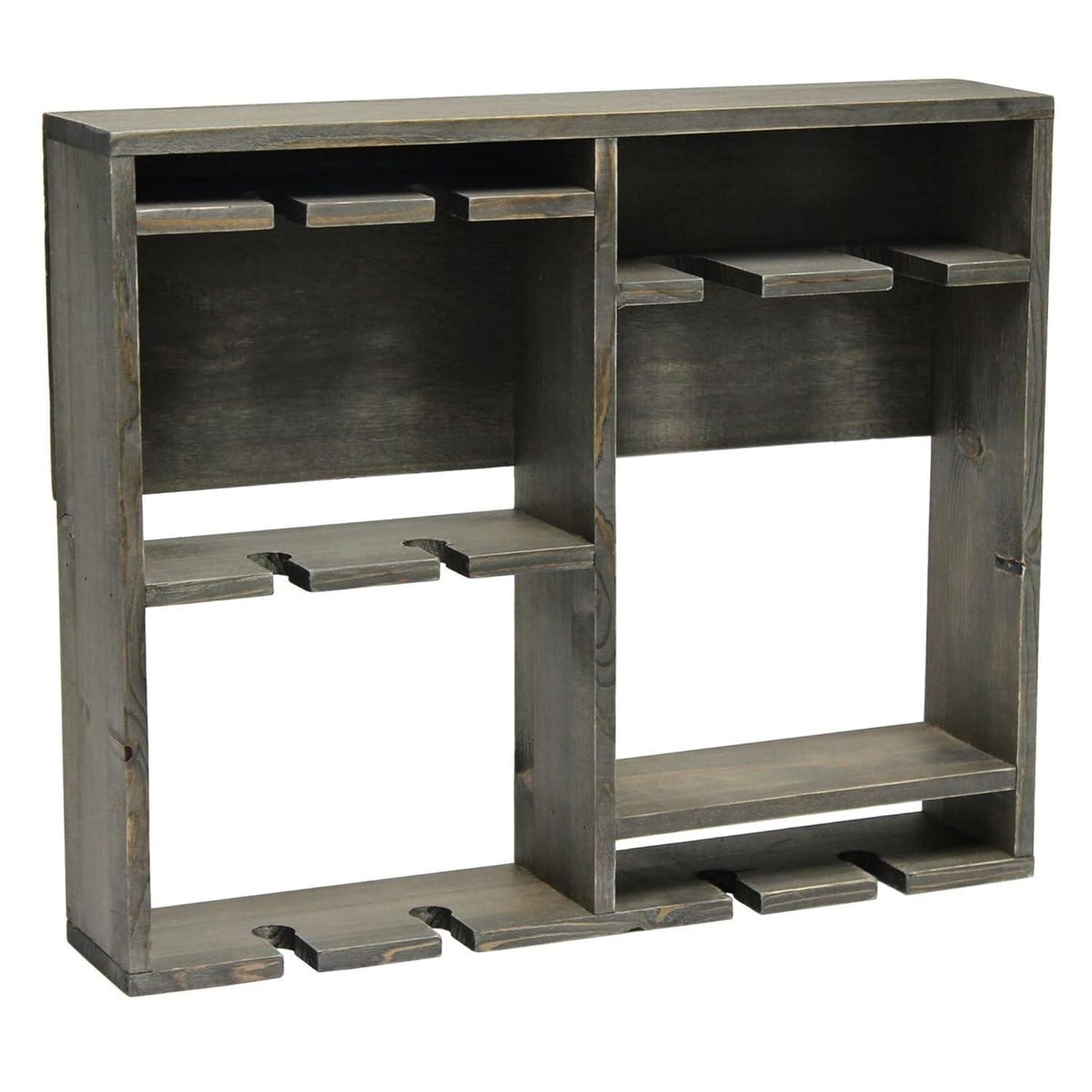 Bartow Wall Mounted Wood Wine Rack Shelf with Glass Holder Gray Wash - Elegant Designs