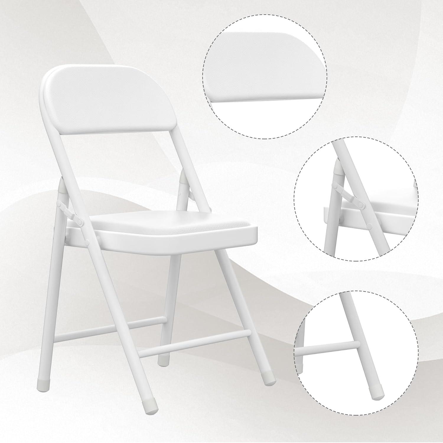 White Metal Frame Padded Folding Chairs, Set of 4