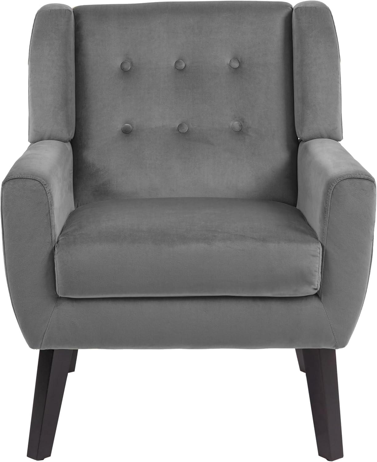 Gray Velvet Upholstered Accent Chair with Wooden Legs