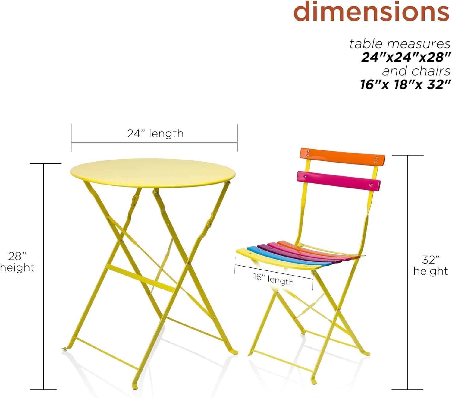 Steel Foldable Bistro Set Vibrant Rainbow - Alpine Corporation: Weather-Resistant, No Assembly, 2-Person Seating