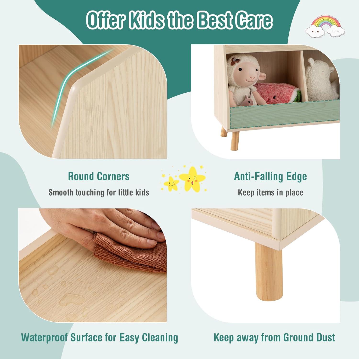 Costway 5-Cube Kids Bookshelf and Toy Organizer Wooden Storage Bookcase with Wood Legs Beige