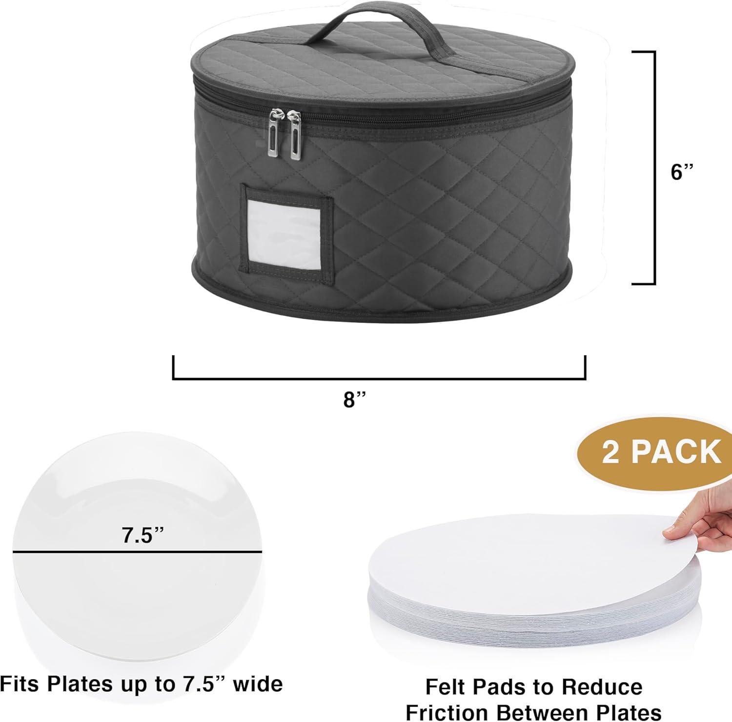 Gray Quilted 8" Bowl and Dessert Plate Storage Case Set