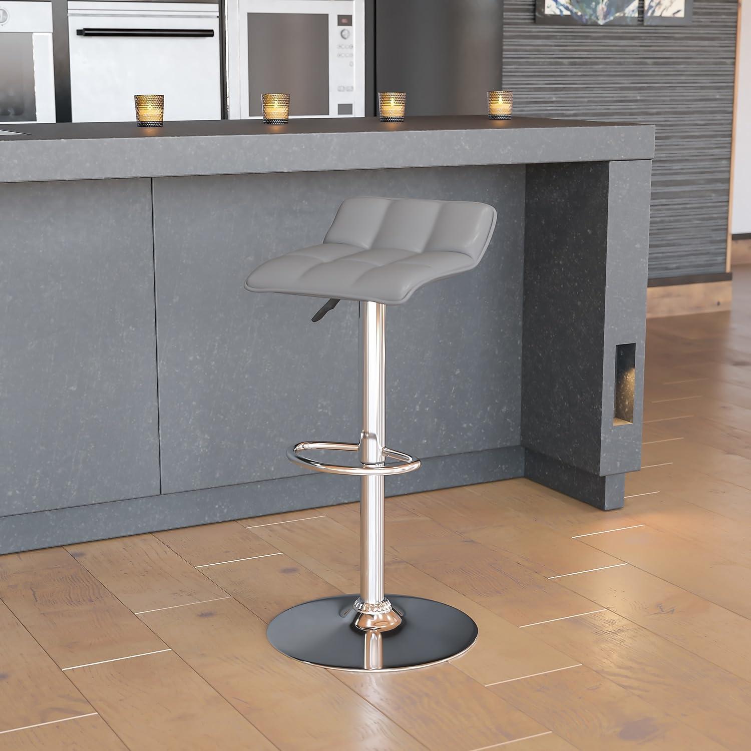 Flash Furniture Contemporary Black Vinyl Adjustable Height Barstool with Quilted Wave Seat and Chrome Base