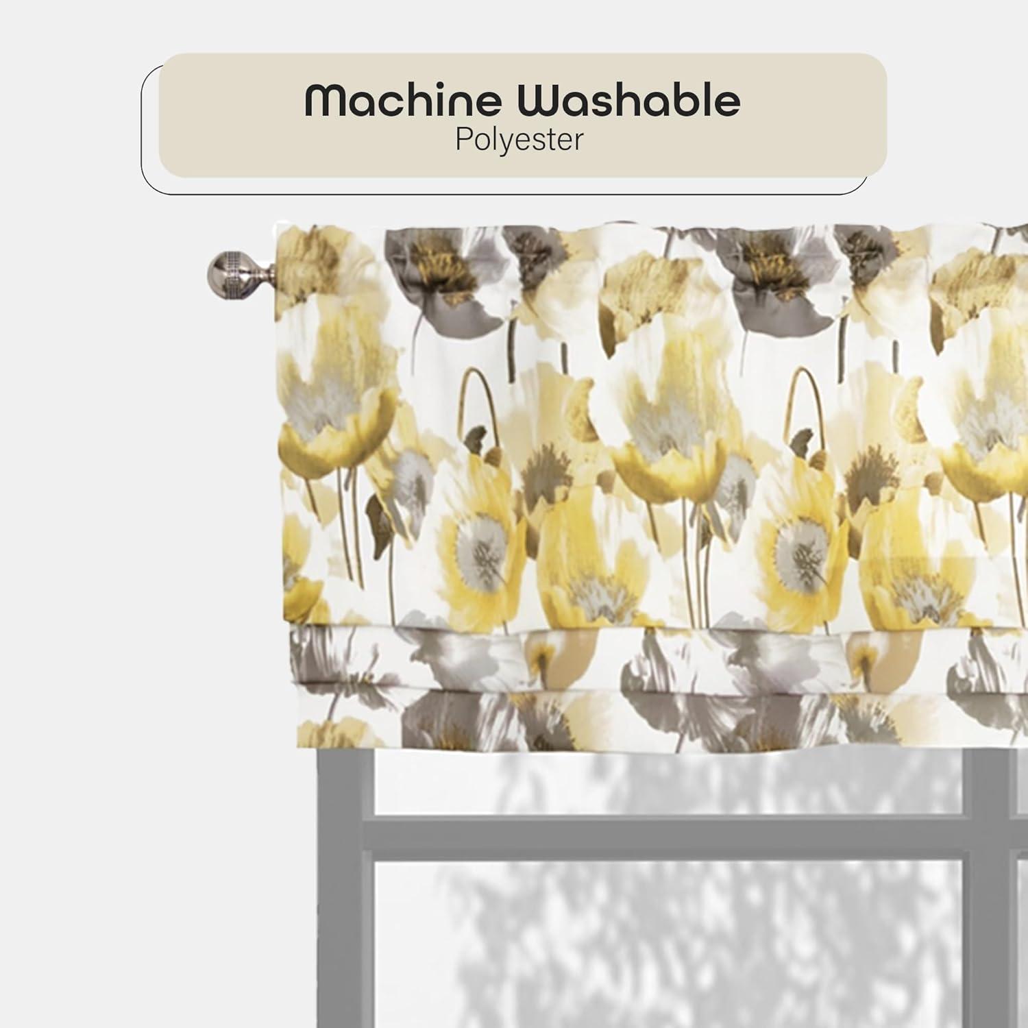 Achim Poppy Field Floral Rod Pocket Room Darkening Curtain Valance, Grey, 50" x 17"