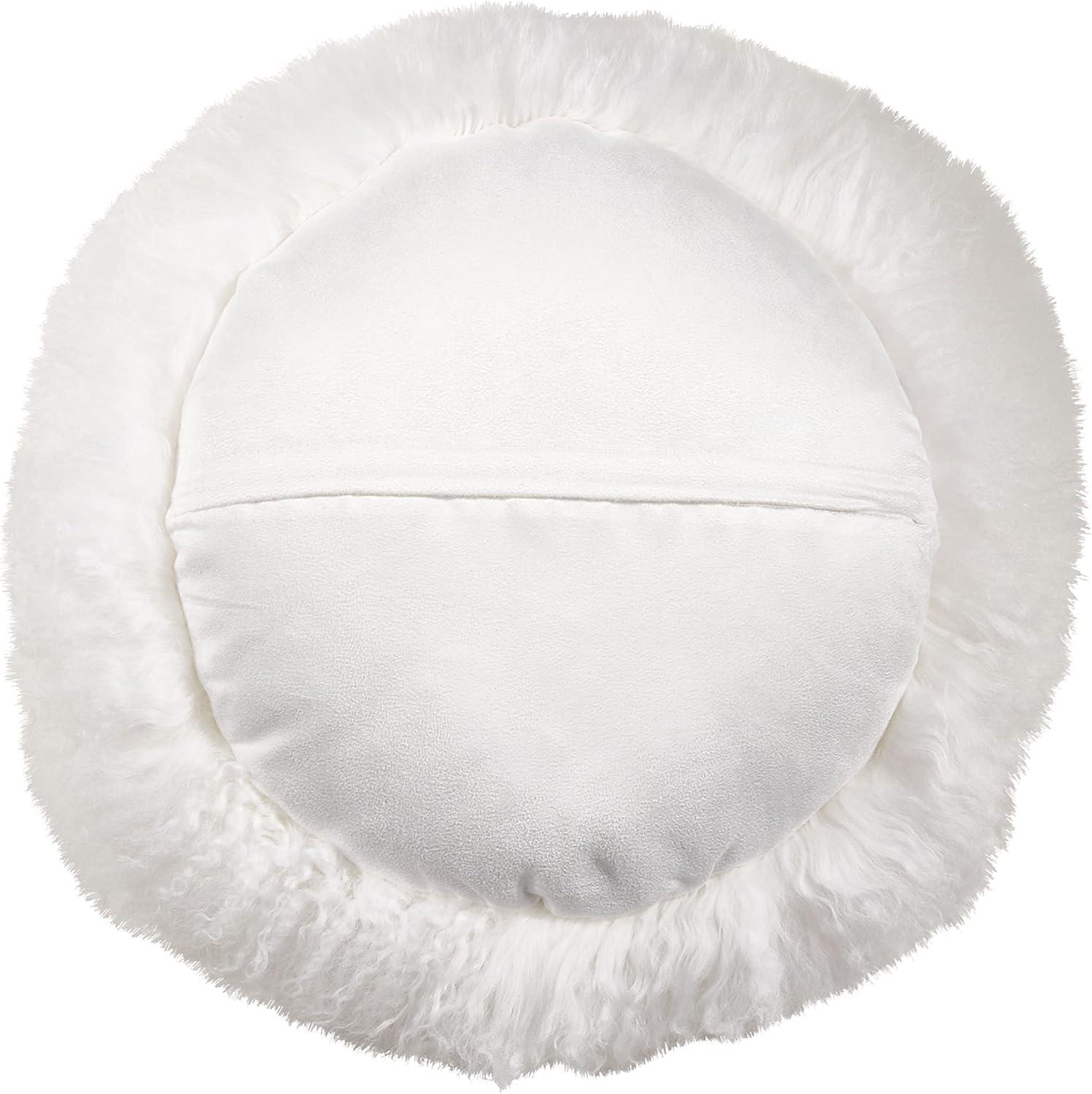 Ivory Round Wool Mongolian Lamb Fur Throw Pillow 13"