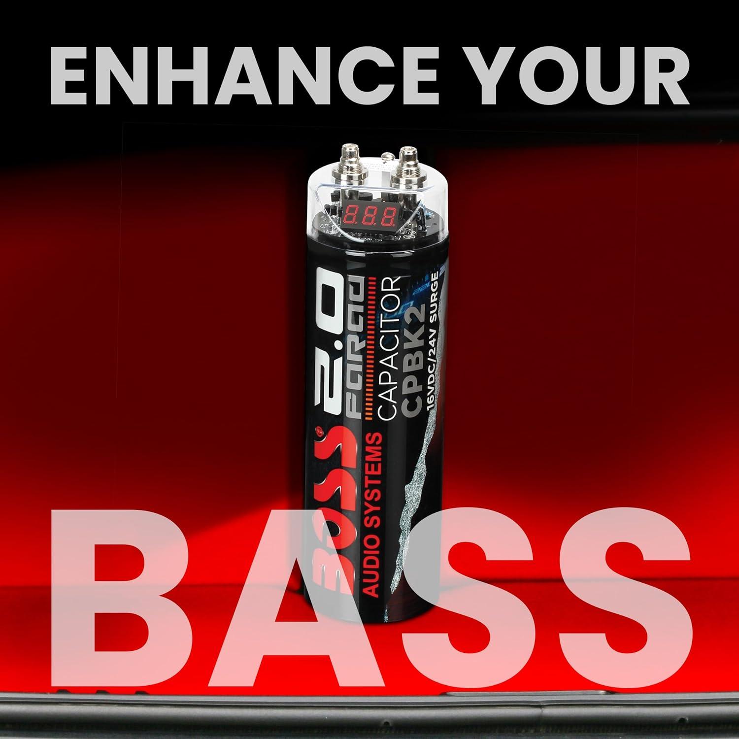 BOSS Audio Systems Cap18 - 18 Farad Car Audio Capacitor - Energy Storage, Enhance Bass From Stereo, Warning Reverse Polarity Tone, Voltage Overload Low Battery Voltage Led, For Amplifier and Subwoofer
