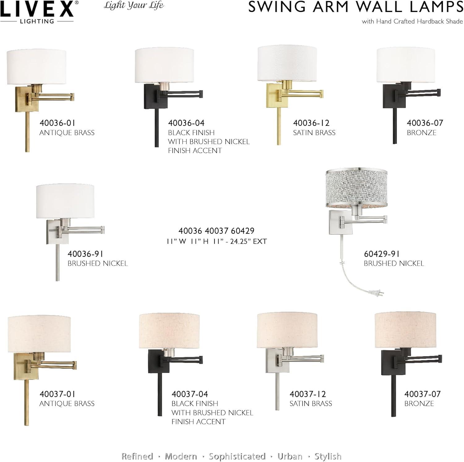 Satin Brass Swing Arm Wall Lamp with Off-White Shade