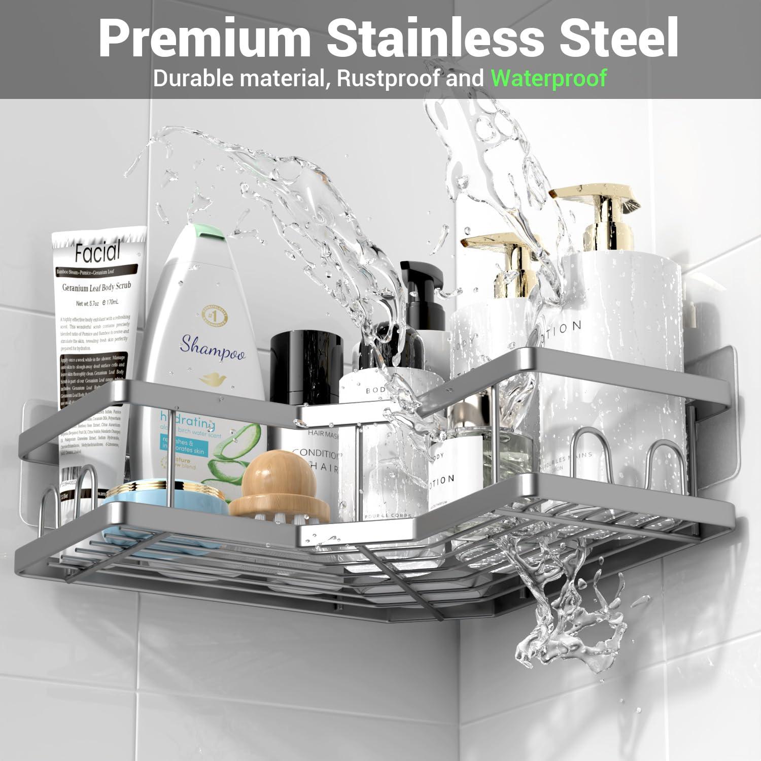 Corner Shower Caddy Bathroom Organizer: Adhesive Shower Rack Bathtub Shelves - 3Pack No Drilling Shower Shelf - Stainless Steel Rustproof Bath Tub Organizer