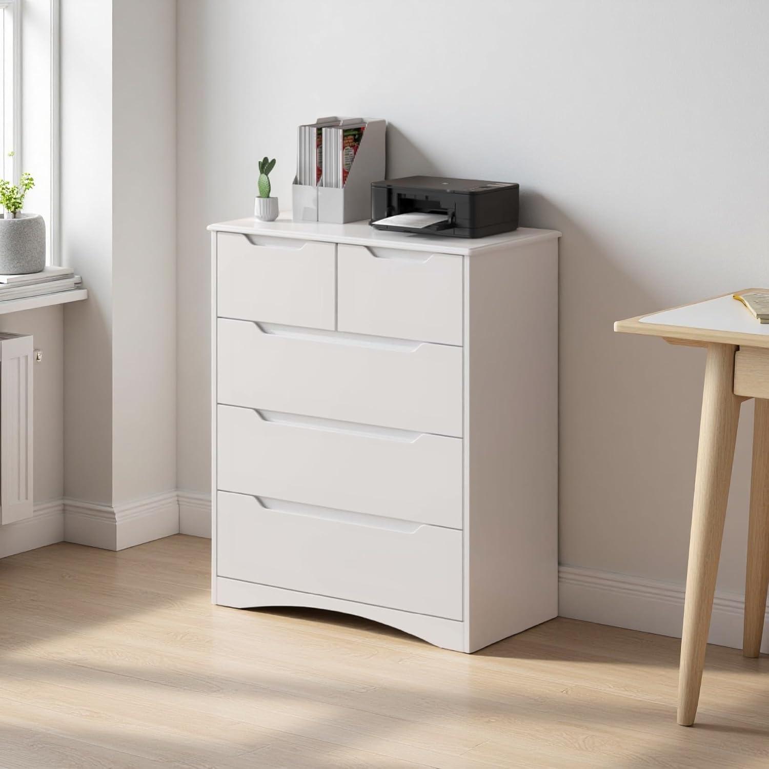 37  Tall Modern 5 Drawer Chest of Drawers Dresser Organizer, Vertical Clothes Storage Hanging Cabinet for Hallway, Bedroom