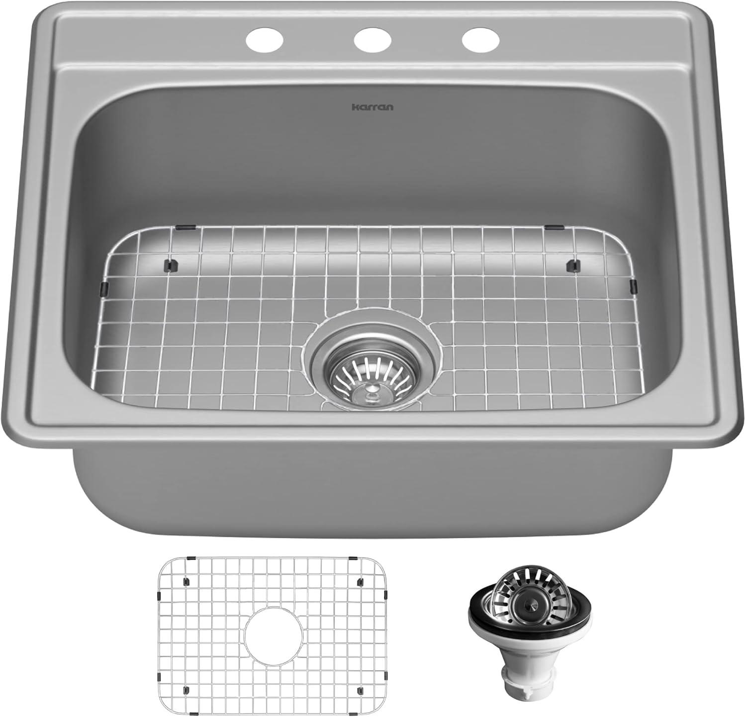 Karran 18-Gauge Stainless Steel 25'' X 22'' Single Bowl Drop-in Kitchen Sink Kit