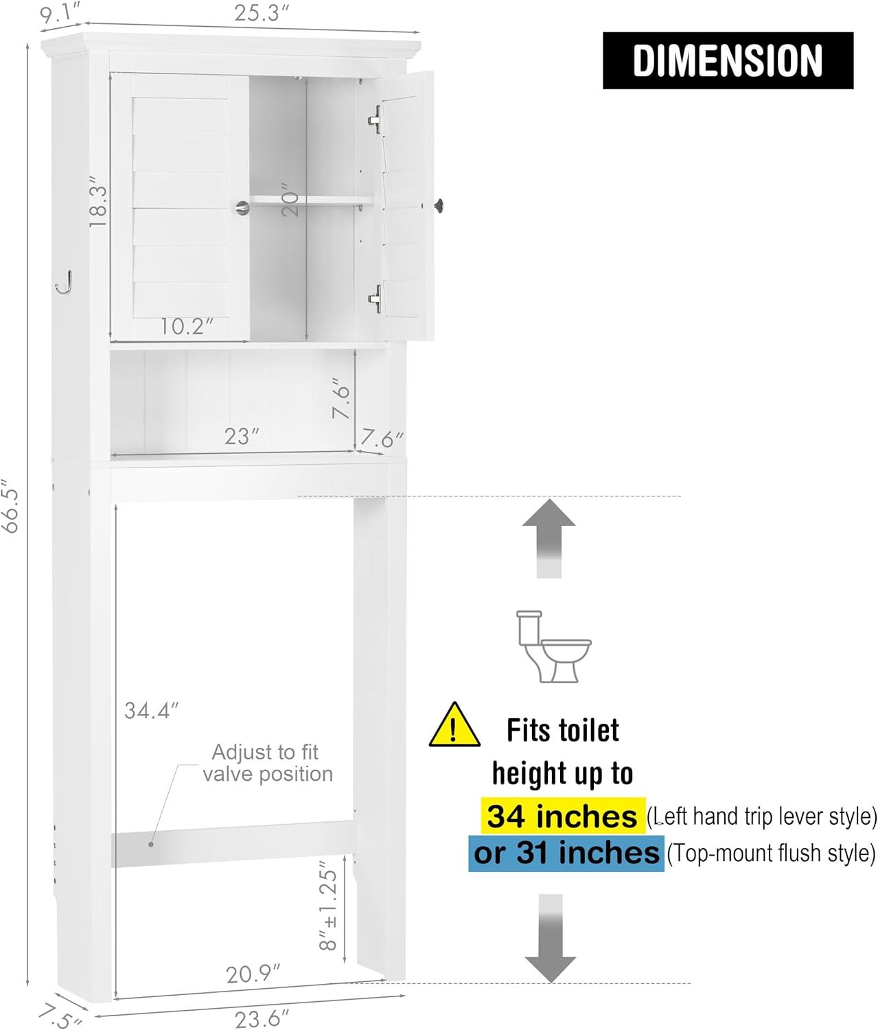 Spirich Home Bathroom Shelf Over The Toilet, Bathroom Cabinet Organizer Over Toilet, Space Saver Cabinet Storage (White)