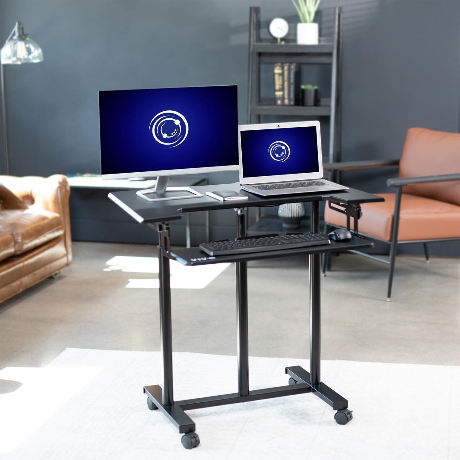 VIVO Mobile Height Adjustable Stand Up Desk Cart with Sliding Keyboard Tray