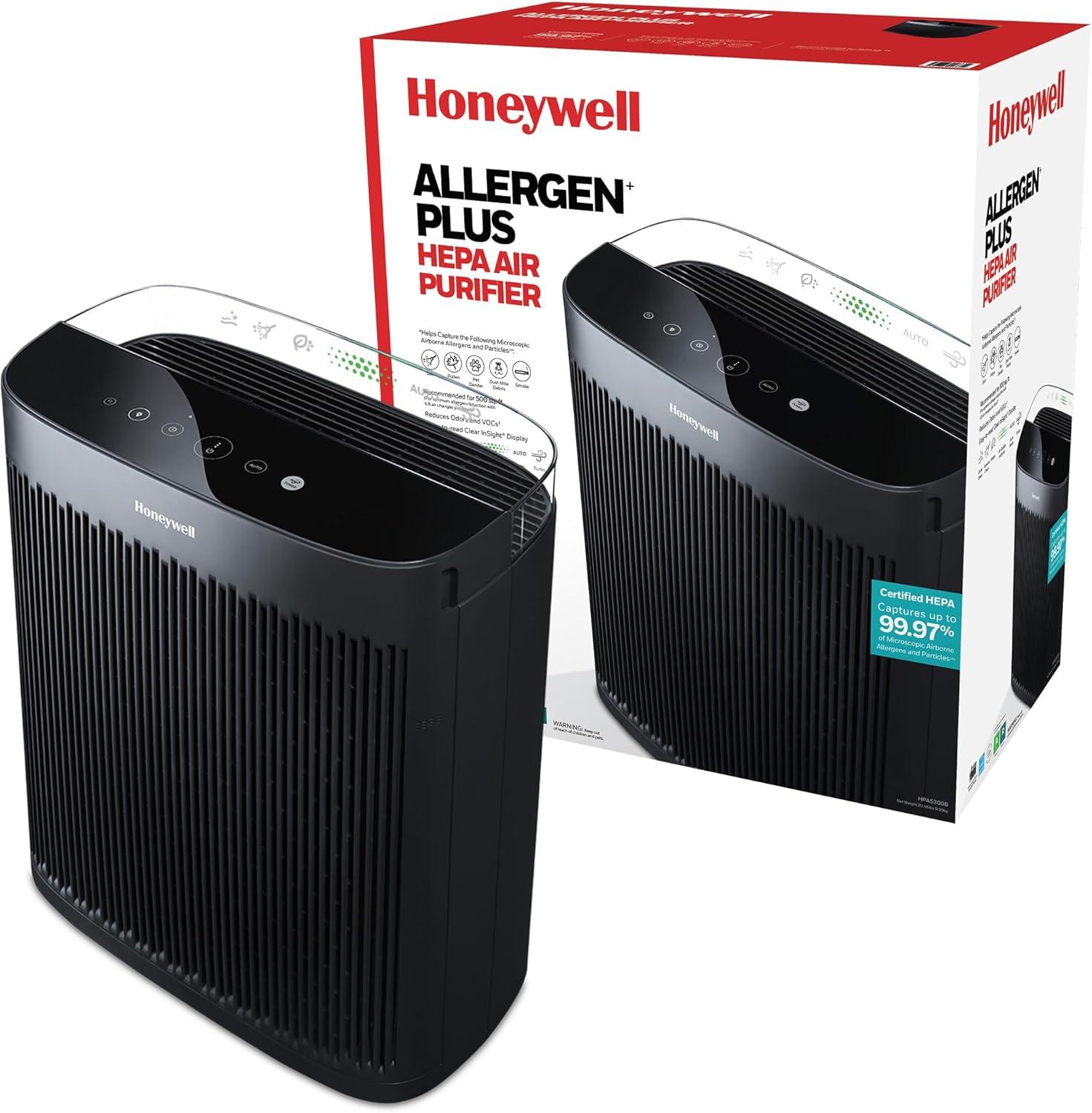 Honeywell Air Purifier, HPA5300B, 500 sq ft, HEPA Filter,  Allergen+ Plus, Smoke, Pollen, Dust Reducer