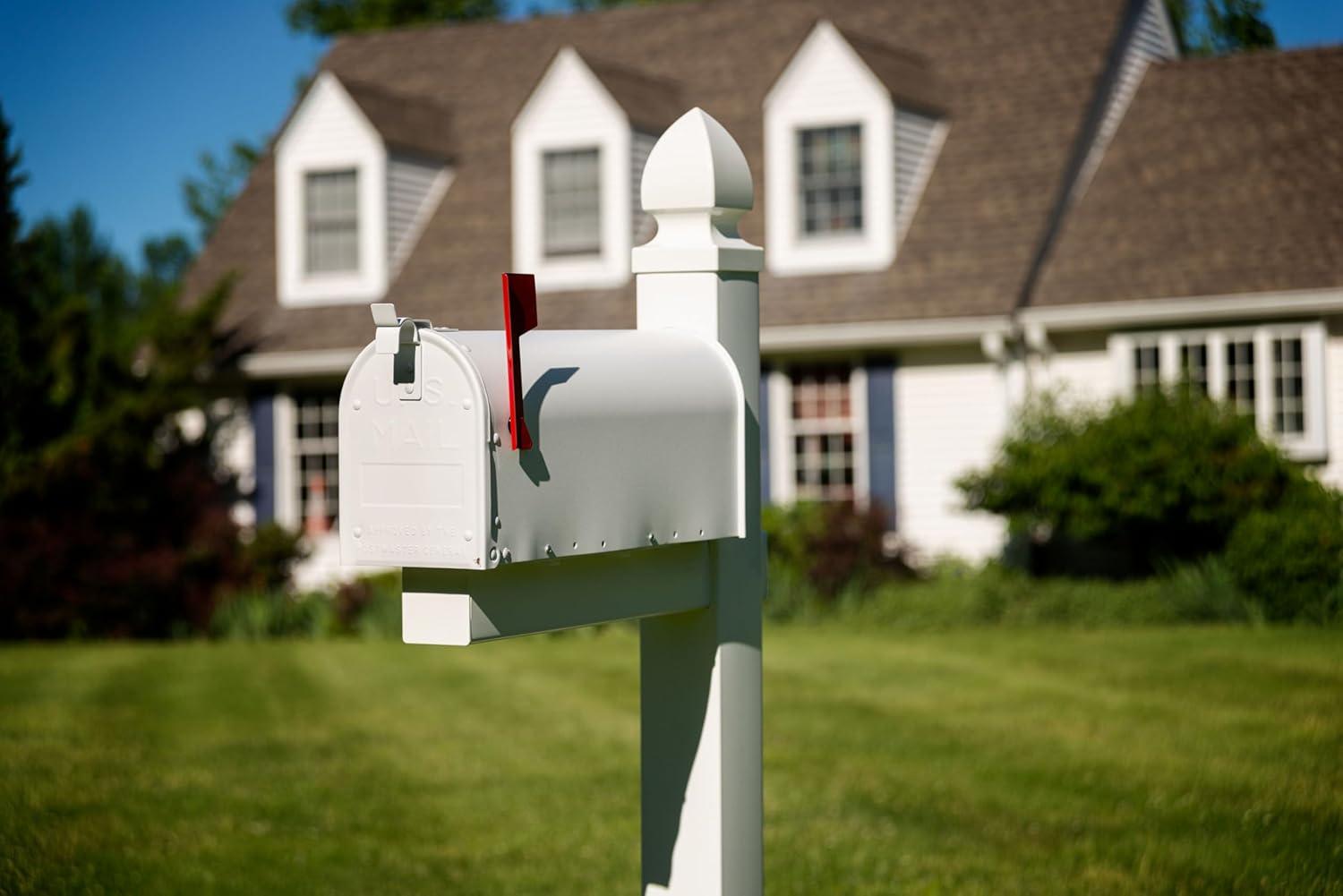 Architectural Mailboxes Admiral™ Rust-Proof Aluminum Metal Post Mounted Mail Box for Outside, White, Medium Curbside Mailbox, USPS Approved for Residential Delivery