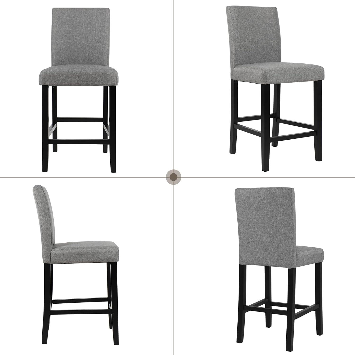 Set of 4 Gray Upholstered Counter Stools with Wood Legs