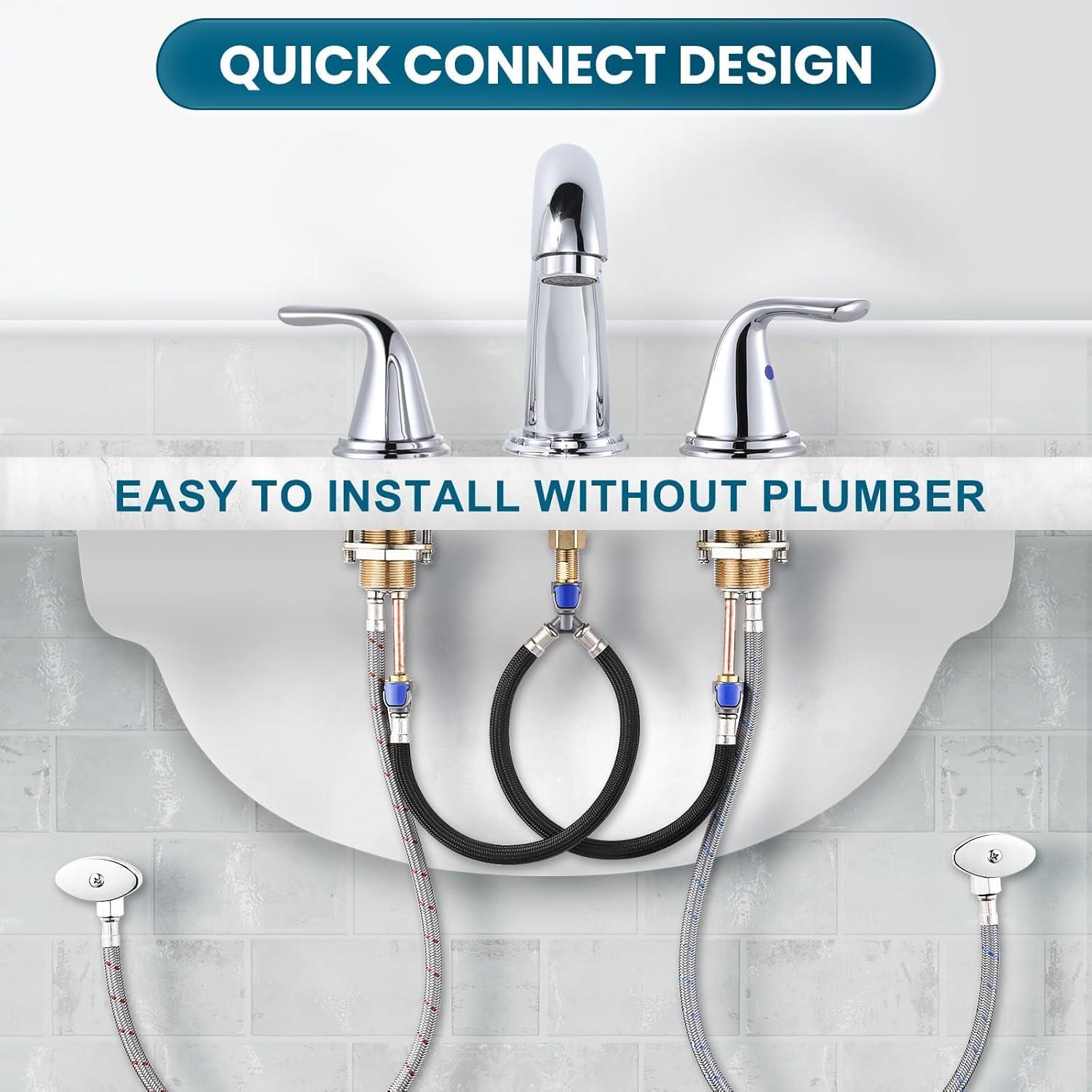 Aleasha Widespread Bathroom Sink Faucet, 3 Hole Faucet With Pop-Up Drain