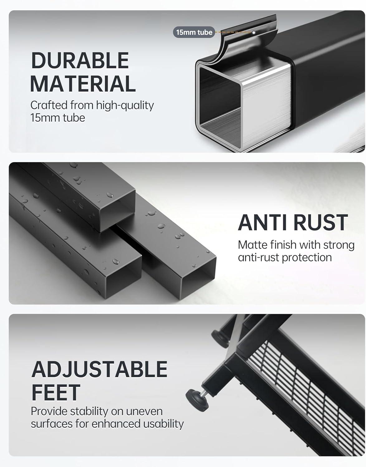 Black 41" H Free Standing 3 Tier Blanket Rack with 2 Storage Shelves - Anti-Rust Towel Rack for Bathroom, Outdoor, Bath & Pool (41"x16"x12")