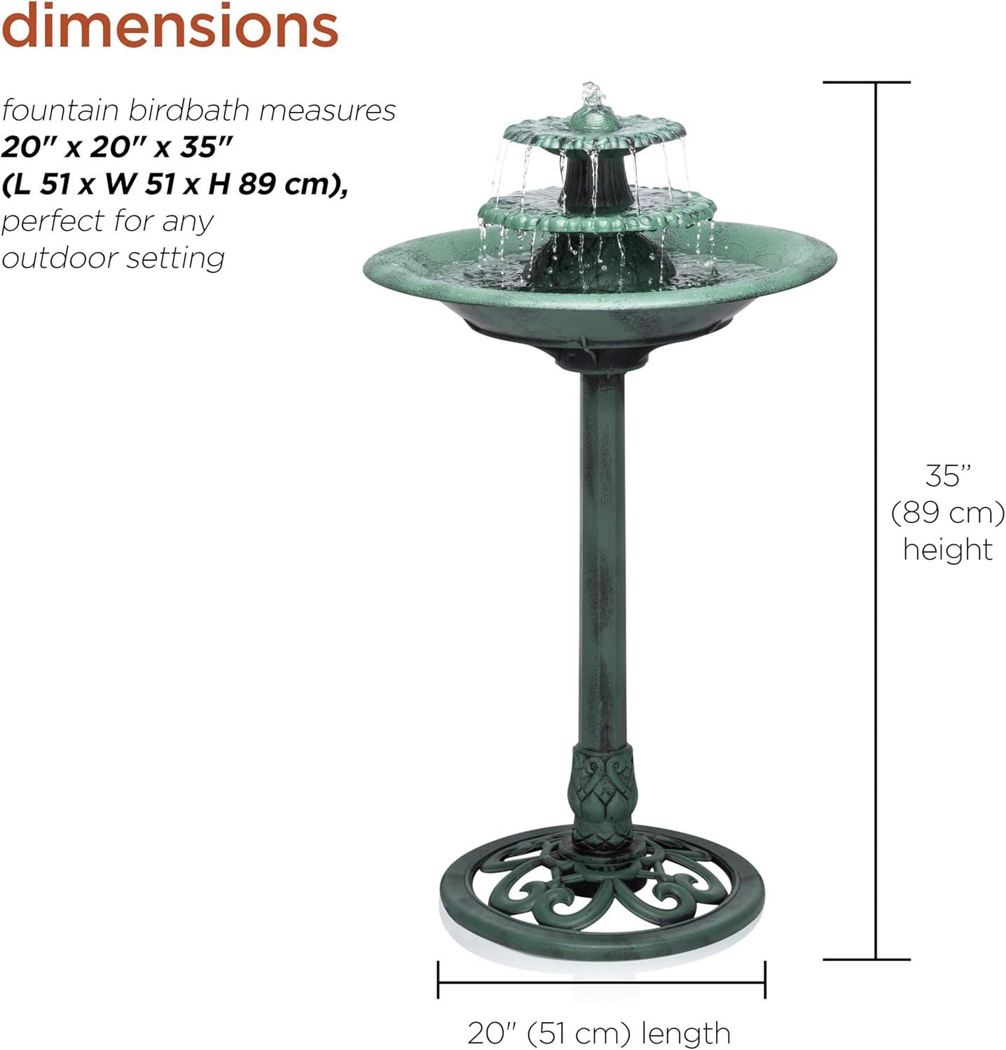 Alpine Corporation 3-Tier Outdoor Vintage Pedestal Fountain Bird Bath, Green