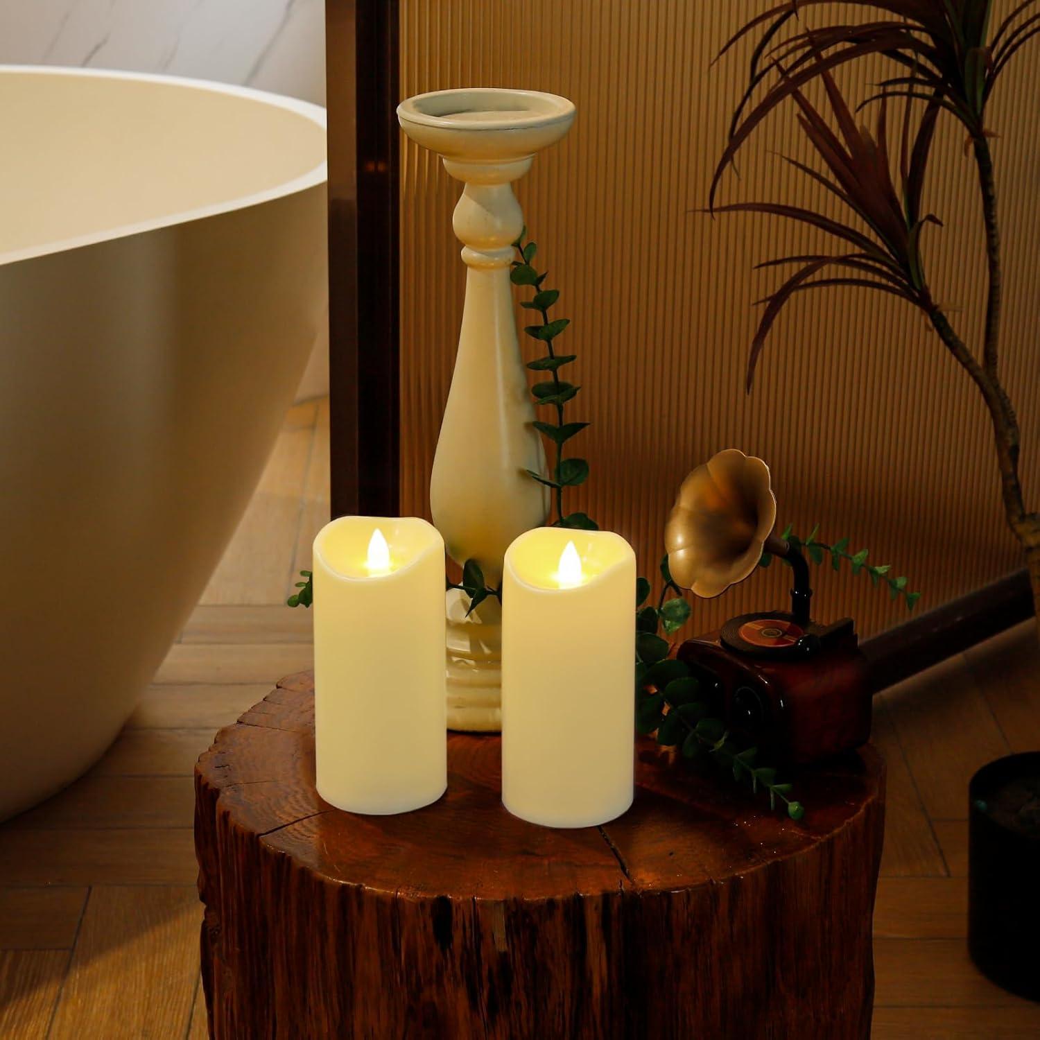 Aignis Indoor Flameless LED Candles Battery Operated with Remote Timer and Wax-Like Shell for Home/Wedding/Holiday Decor, Set of 2(D 2.95" x H 6")