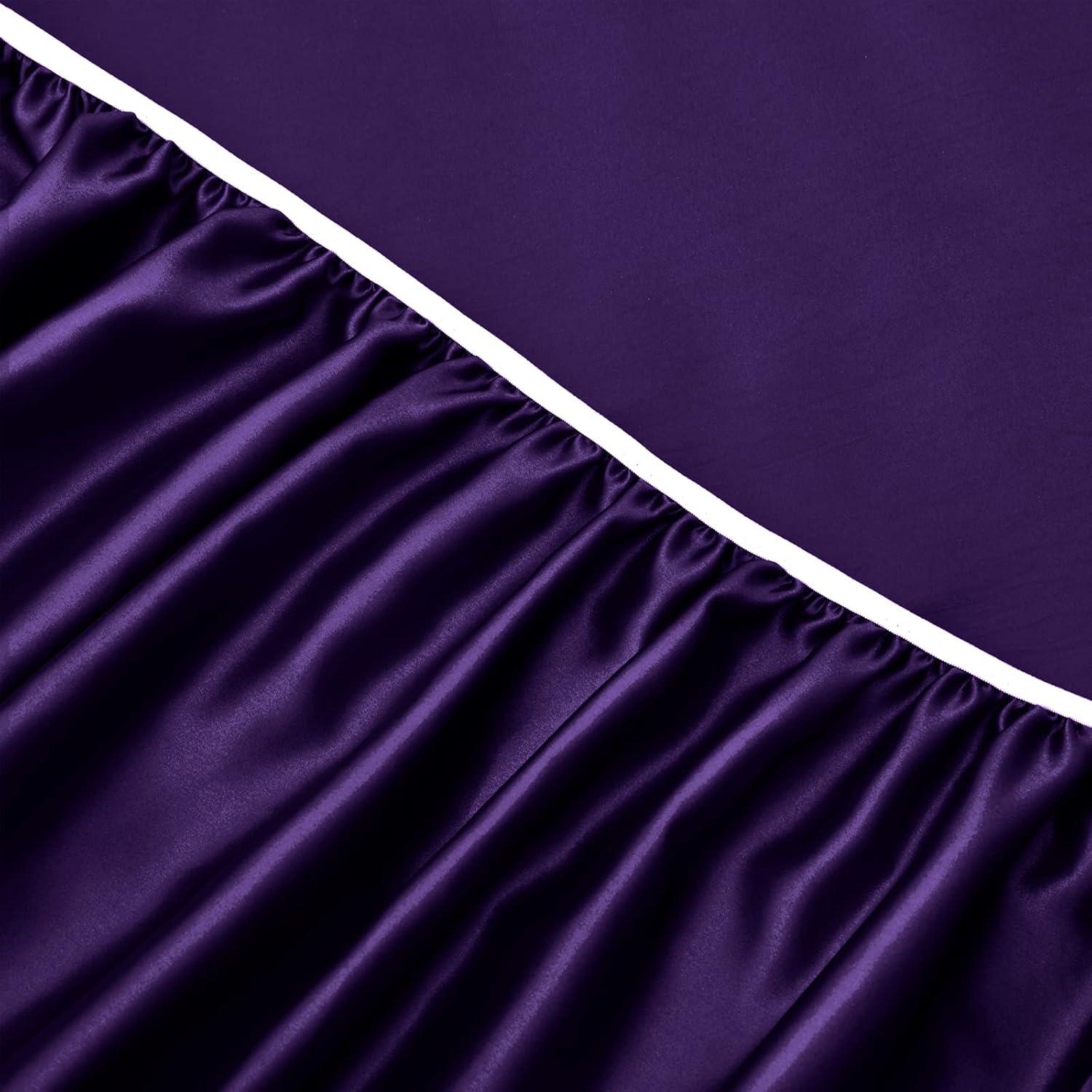 Hight Thread Count Solid Color Soft Silky Charmeuse Satin Luxury and Super Soft Bed Sheet Set (Purple, Queen)