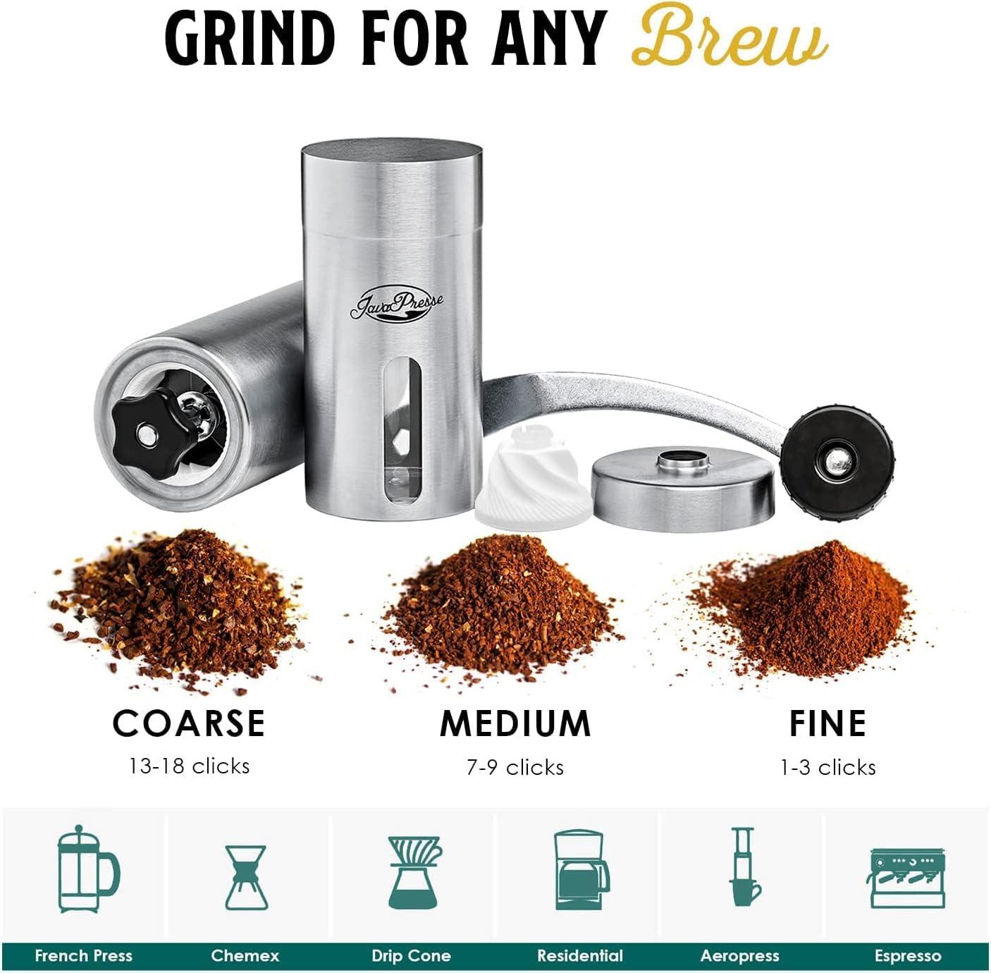 Manual Stainless Steel Coffee Grinder - 18 Adjustable Settings, Portable Conical Burr Grinder For Camping, Travel, Espresso - With Hand Crank