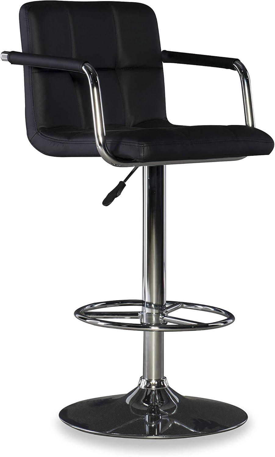 Black Faux Leather Adjustable Swivel Bar Stool with Chrome Base