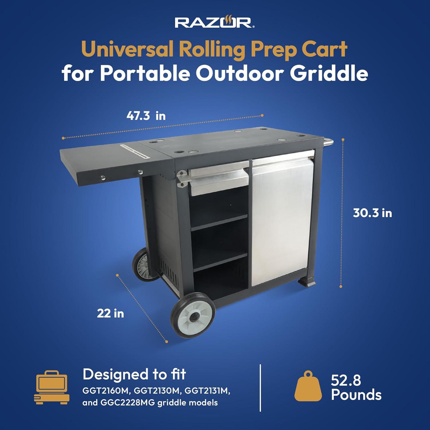Razor Universal Rolling Prep Cart for Portable Outdoor Griddle and Grills