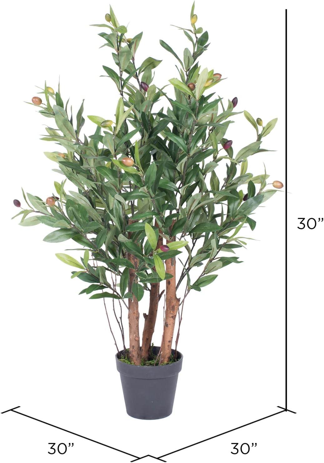 30-Inch Green Faux Olive Tree in Black Plastic Pot