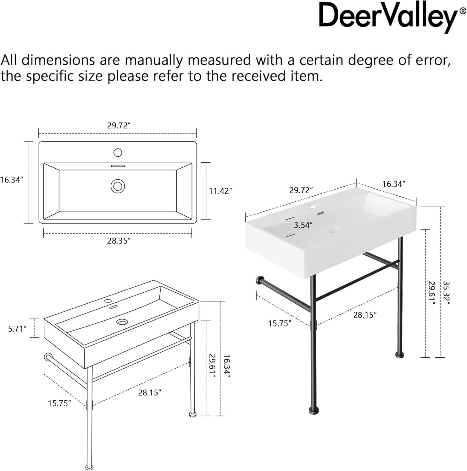 30" White Ceramic Console Sink with Black Stainless Steel Legs