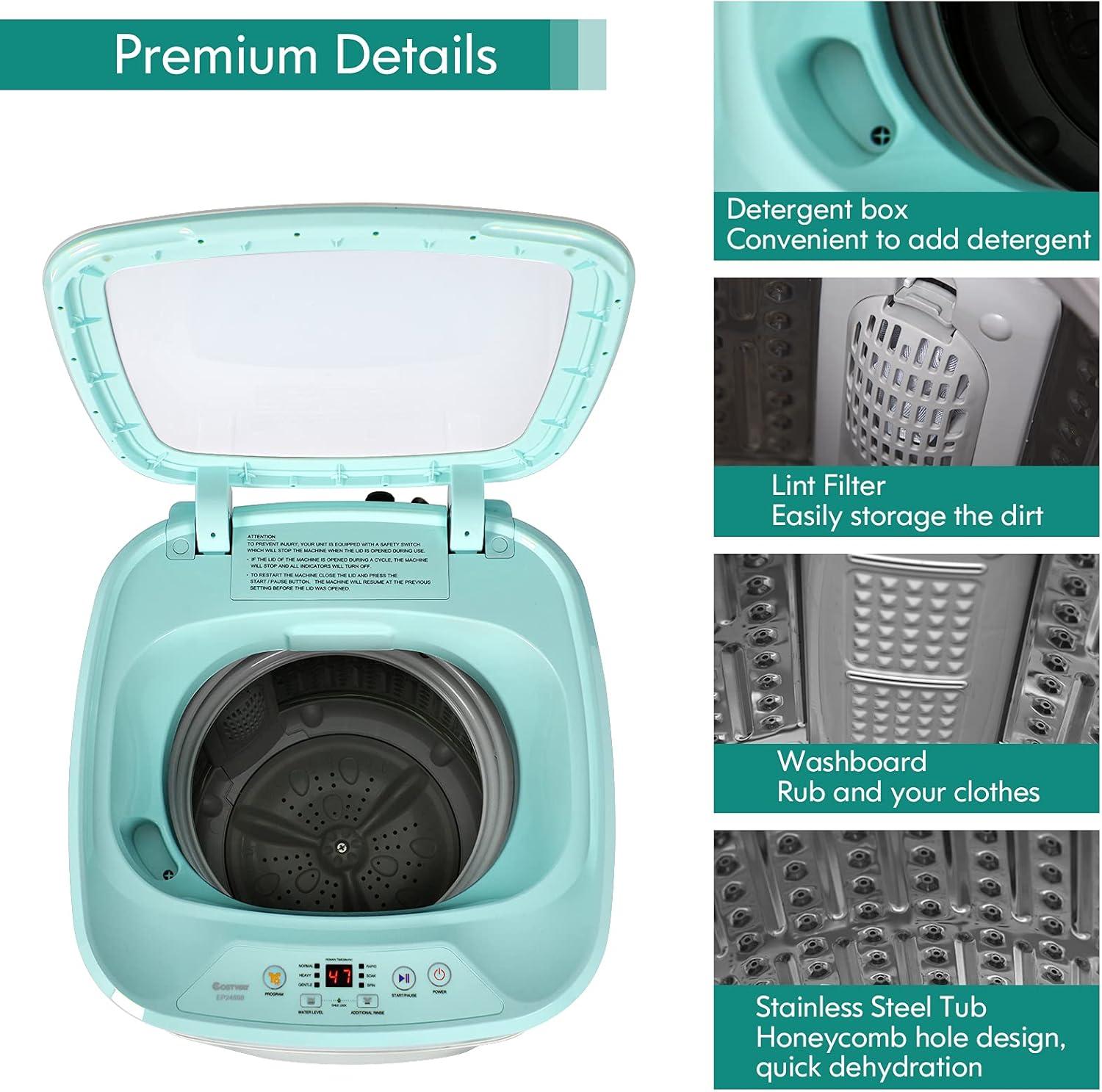 Costway 8lbs Portable Fully Automatic Washing Machine W/ Drain Pump Green