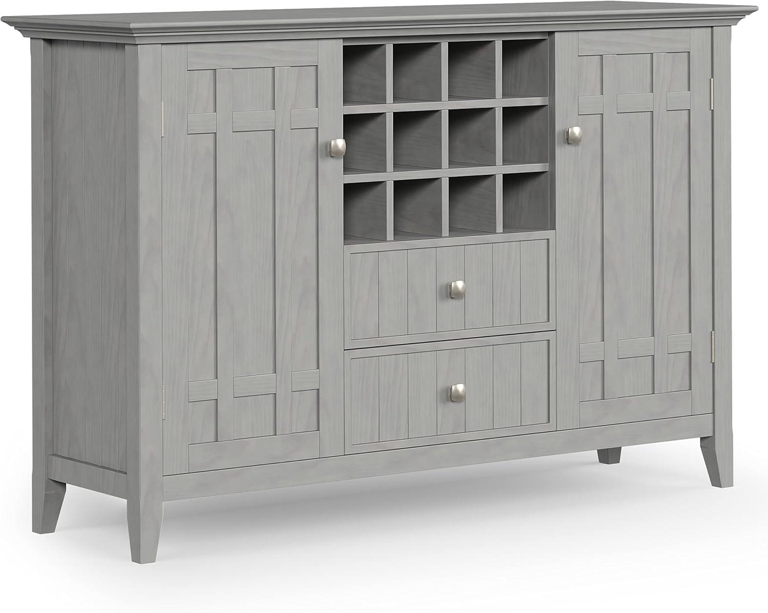 Simpli Home Bedford 54"W Solid Wood Sideboard Buffet and Wine Rack, 2 Drawers, and 2 Cabinets