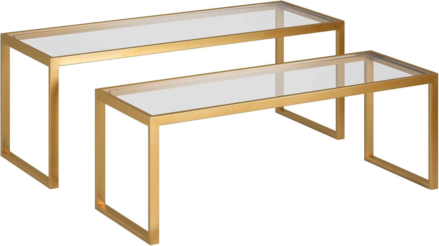 Rectangular Brass and Glass Nesting Coffee Table Set