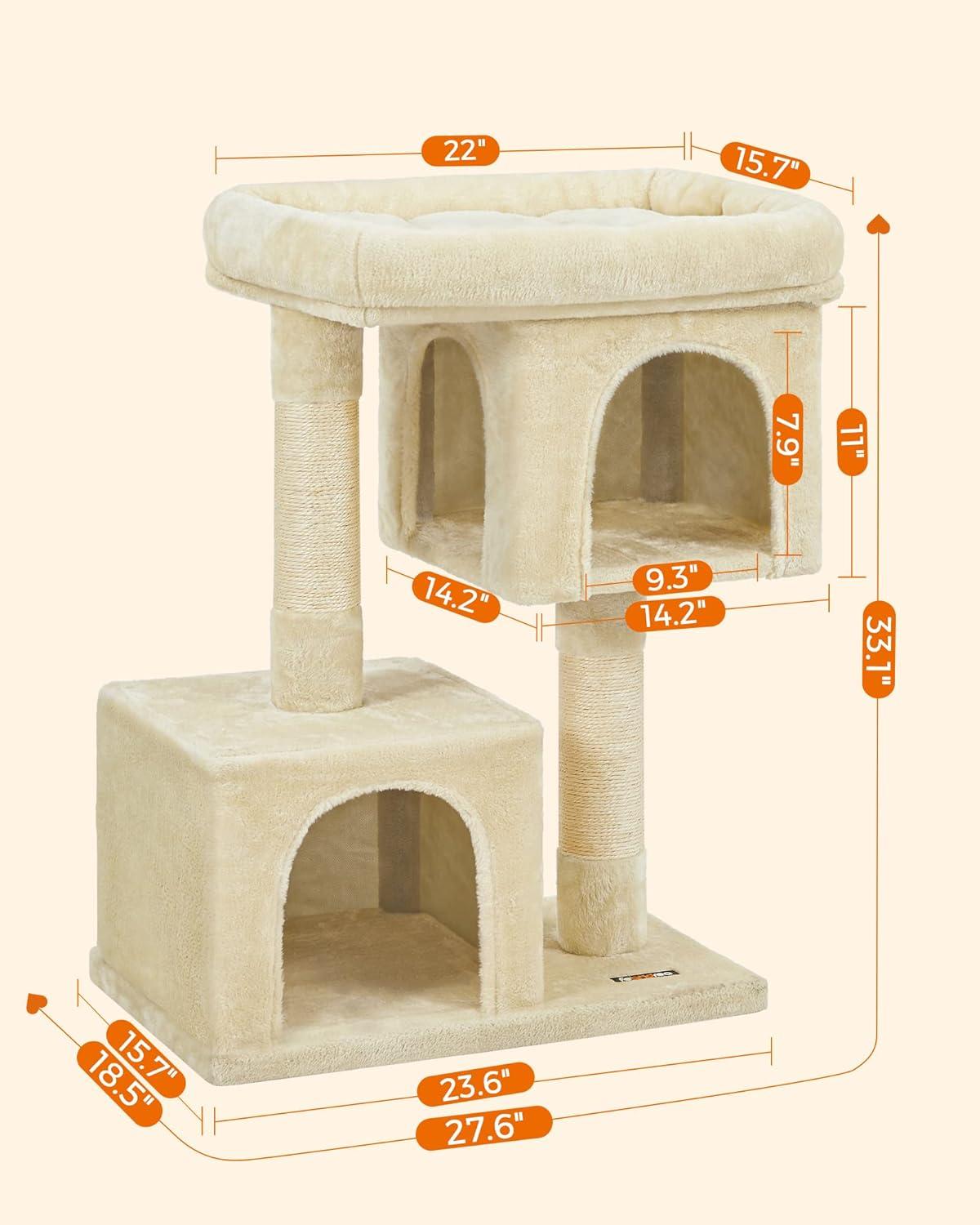 Beige Multi-Level Cat Tree with Sisal Scratching Posts