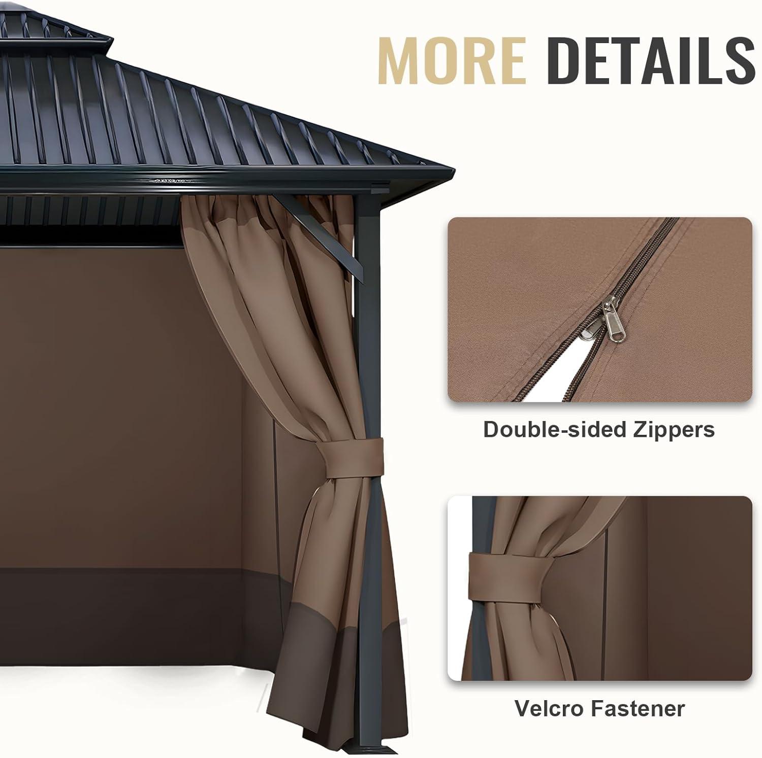 COWVIE 4-Panel 10' x 10' Gazebo Replacement Curtains, Patio Privacy Sidewalls with Double Zipper, Replacement for Outdoor Gazebo Canopy (Curtain Only)