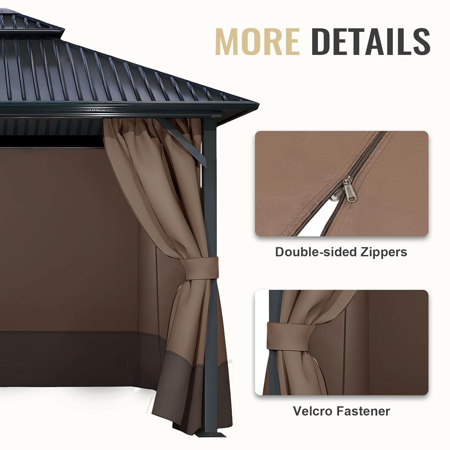 COWVIE 4-Panel 10' x 10' Gazebo Replacement Curtains, Patio Privacy Sidewalls with Double Zipper, Replacement for Outdoor Gazebo Canopy (Curtain Only)