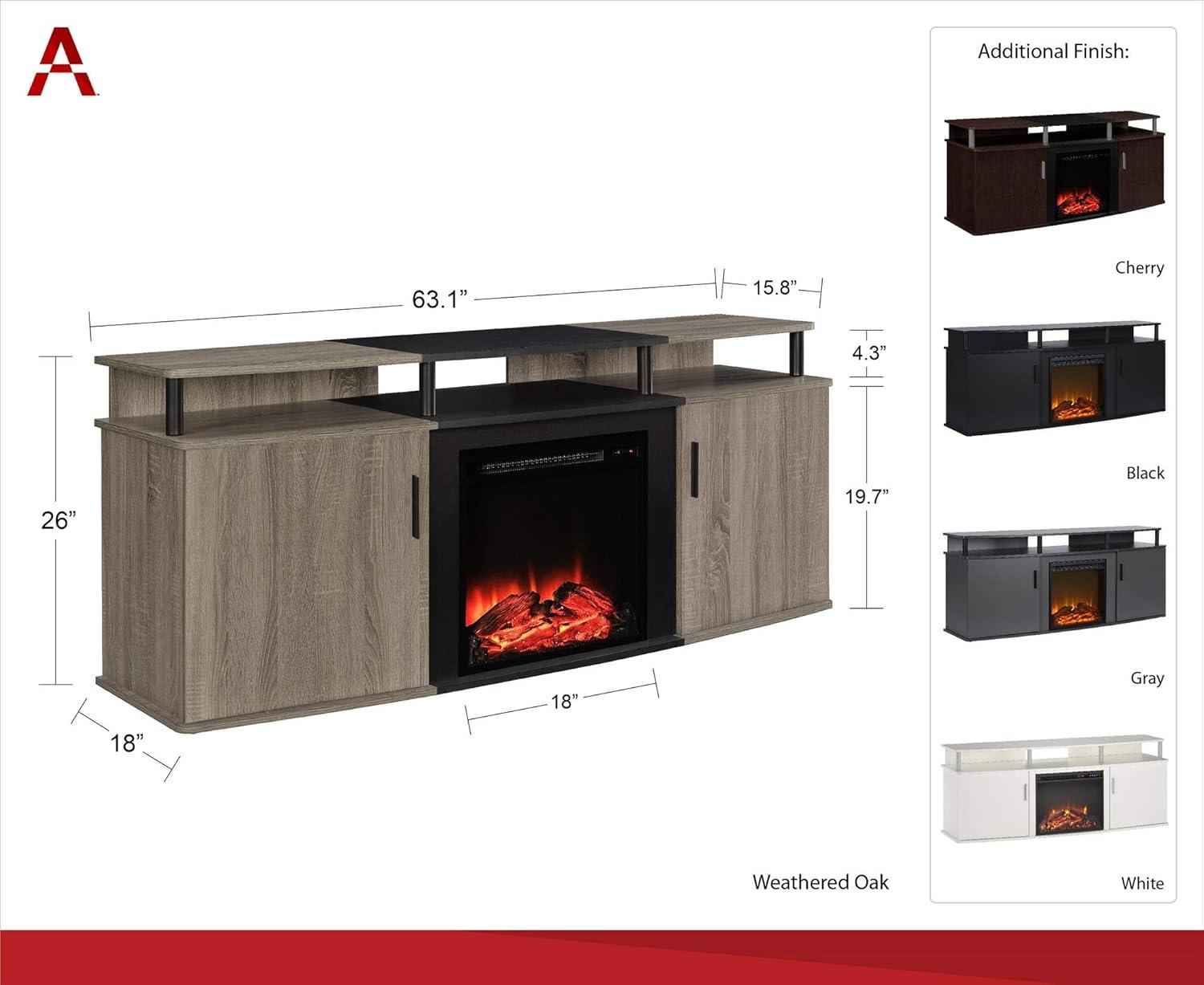 Black 70-Inch TV Stand with Electric Fireplace and Cabinets