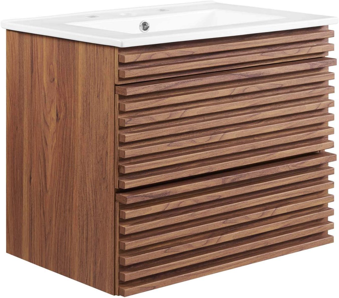 Render 24" Wall-Mount Bathroom Vanity Walnut White