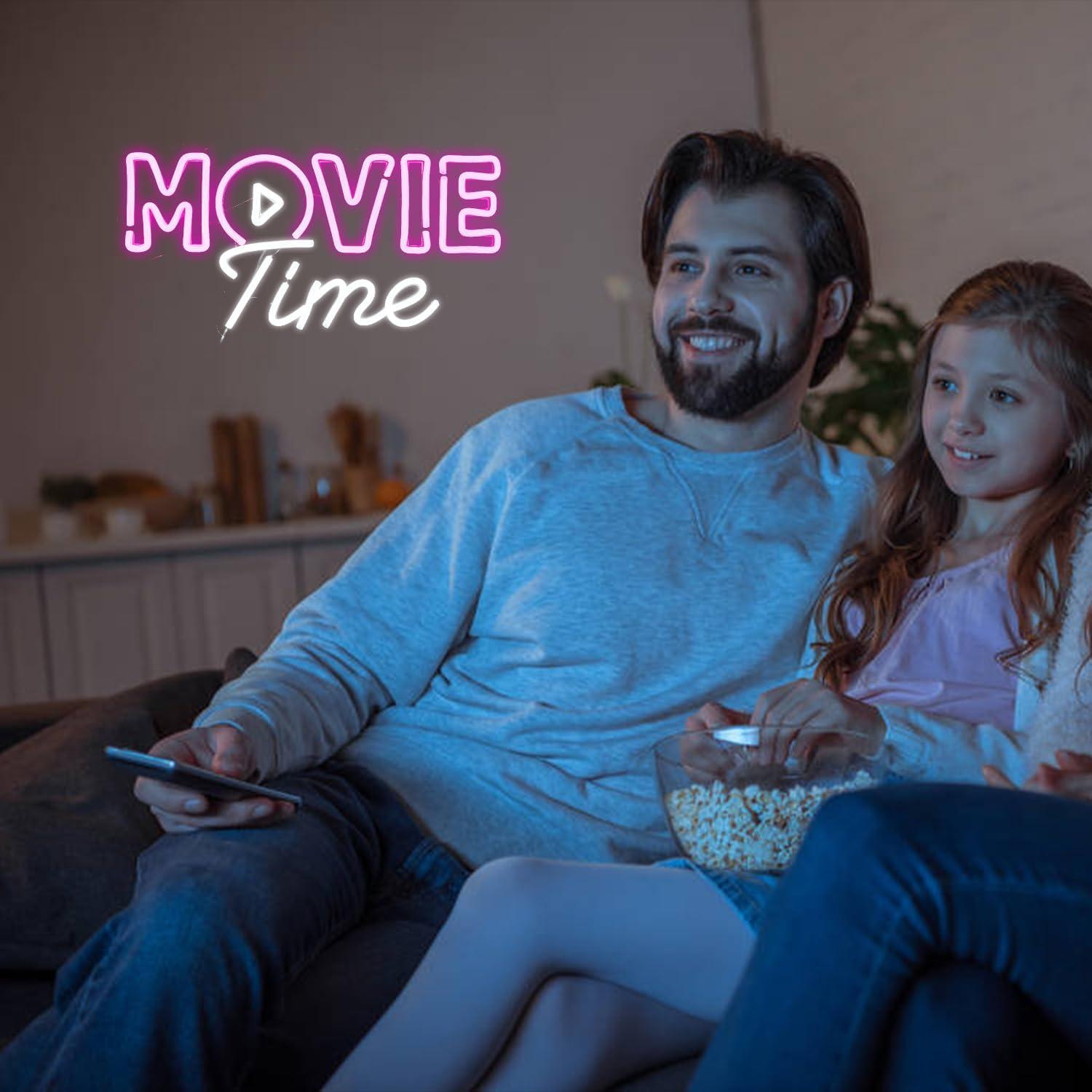 WX&YH Movie Time LED Neon Light Signs USB Power for Bedroom Home Cinema Party Decoration