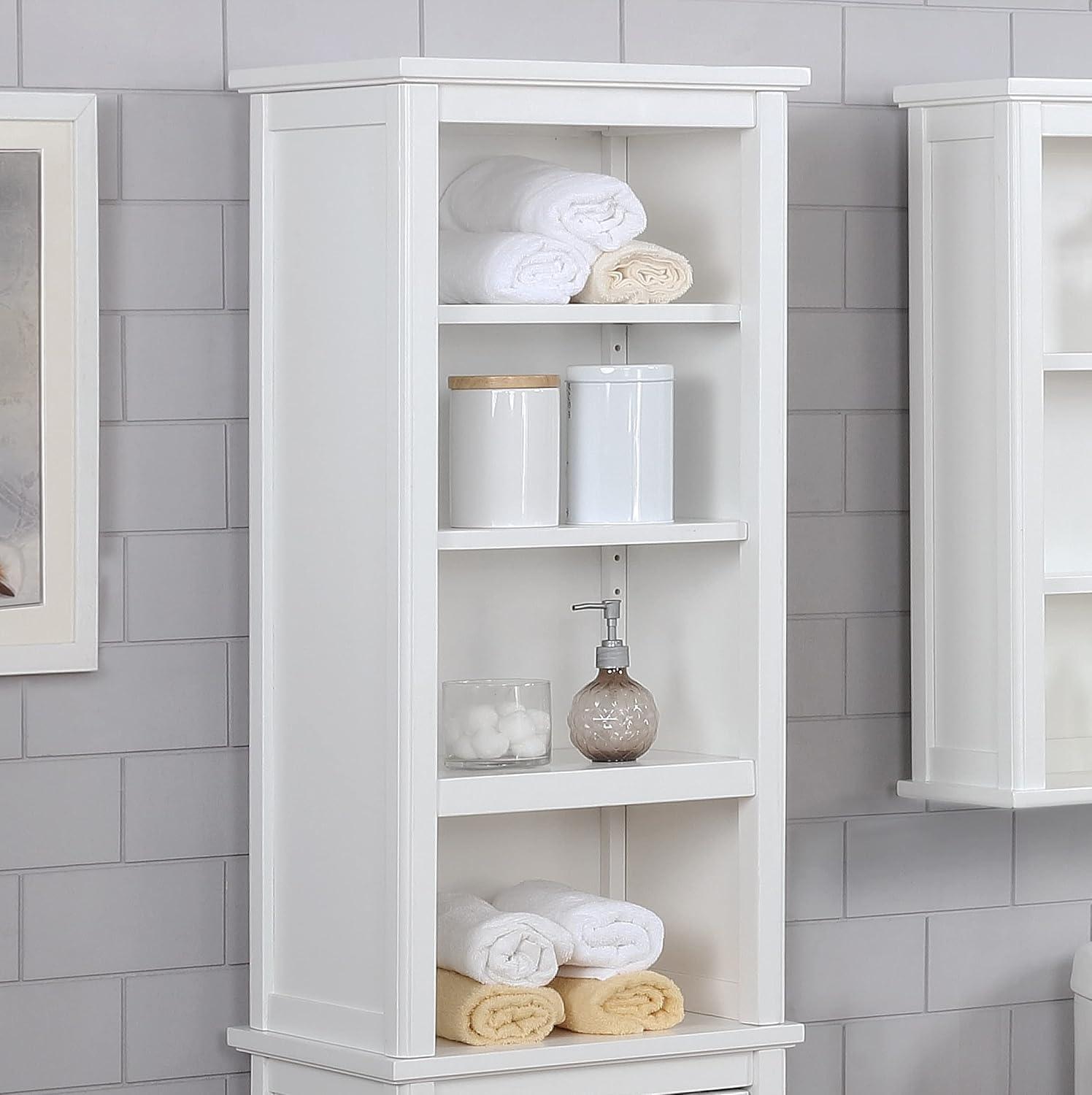 Dorset Bathroom Storage Tower with Open Upper Shelves and Lower Cabinet - Alaterre Furniture