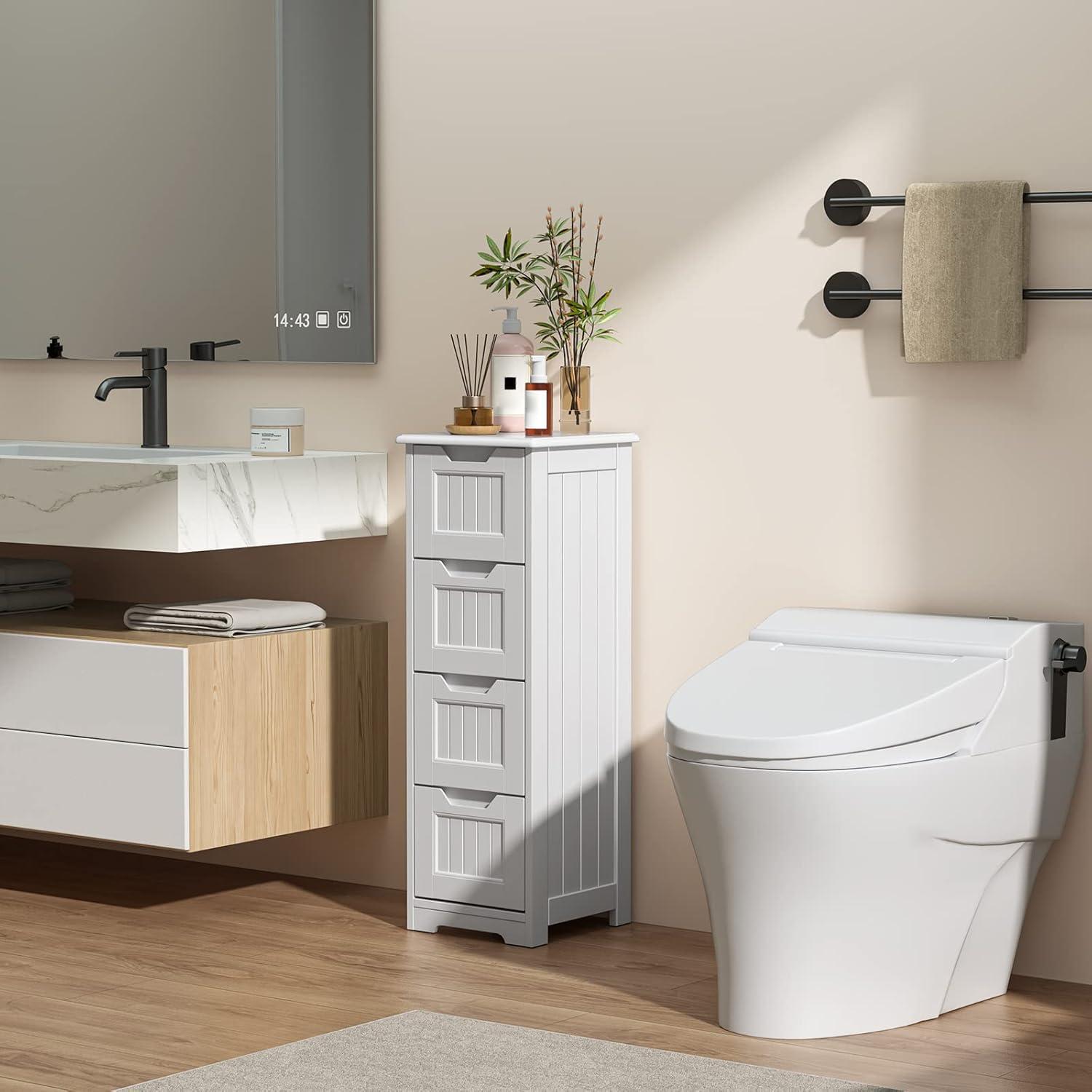 Gizoon 33'' Bathroom Storage Cabinet Freestanding with Drawers Floor Organizer Cabinet for Hallway Living Room and Bathroom, White