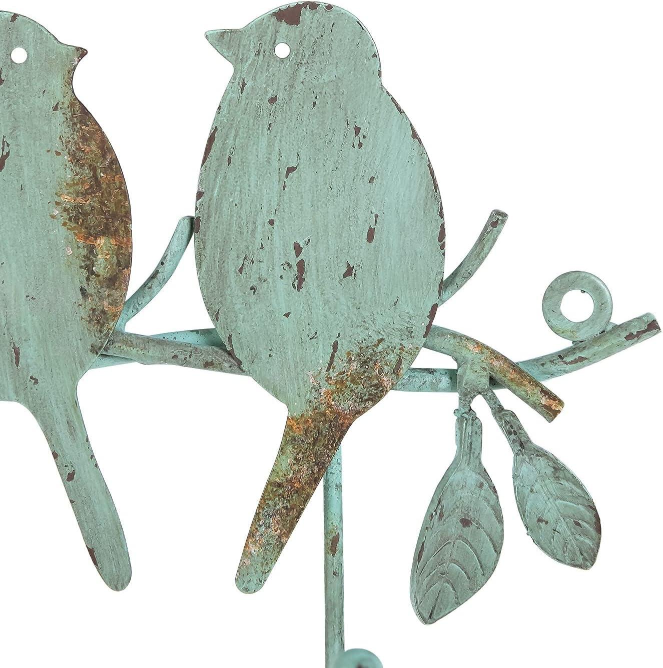 Vintage Green Metal Bird Branch Wall Mounted Coat Rack