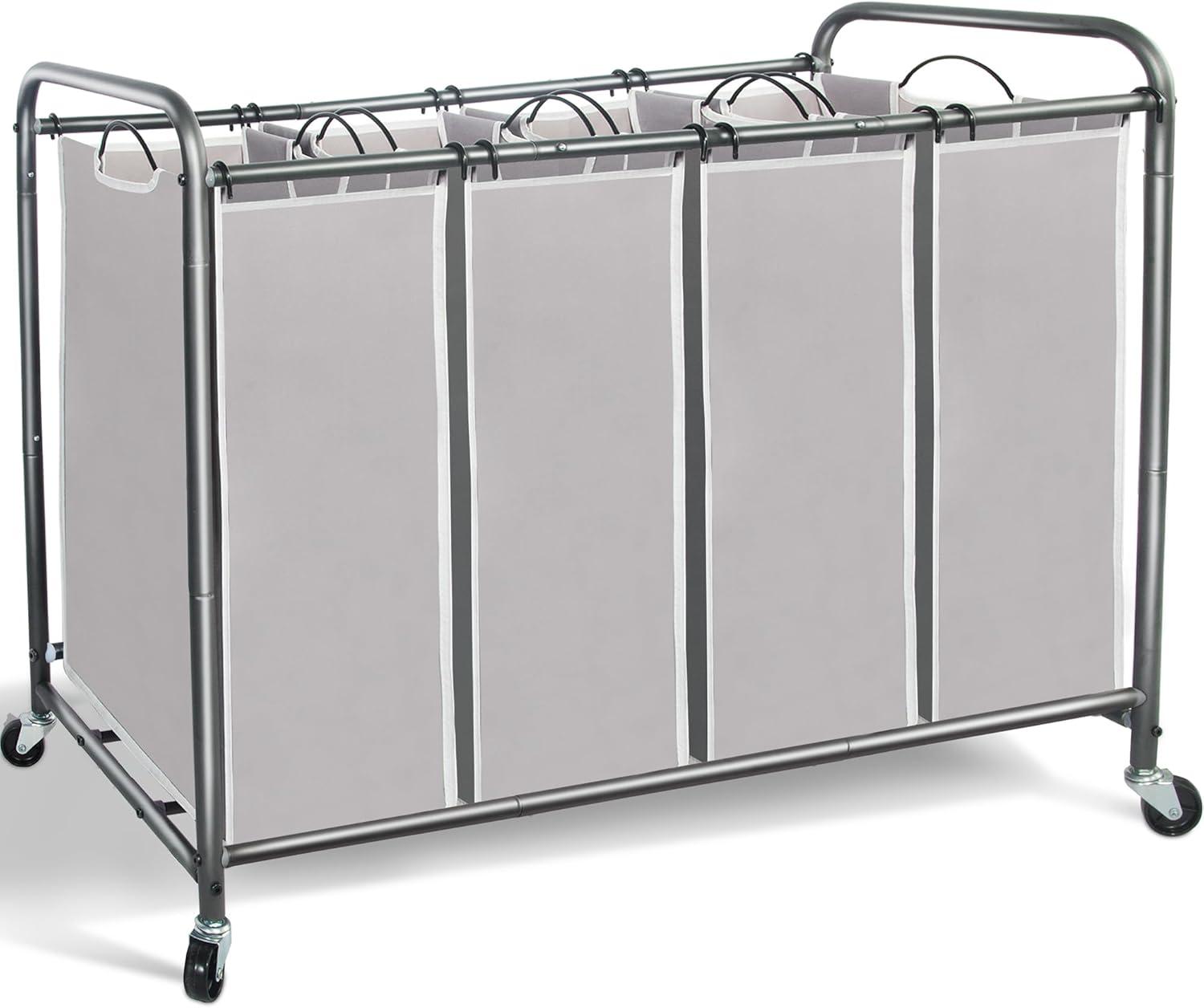 Gray 4-Bag Laundry Sorter with Wheels and Metal Frame