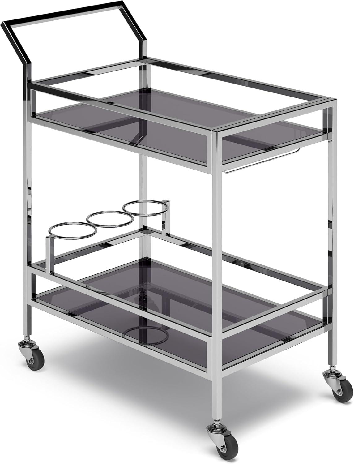 Simpli Home Watts 26 Inch Bar Cart In Chrome