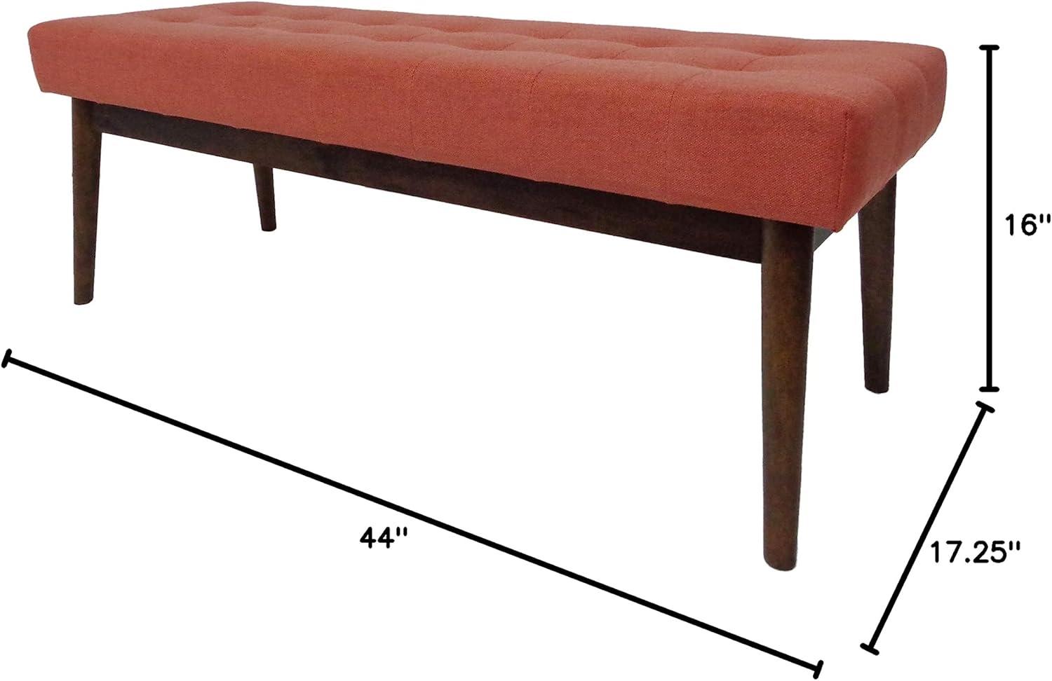 Mid-Century Coral Tufted Fabric Ottoman with Walnut Frame