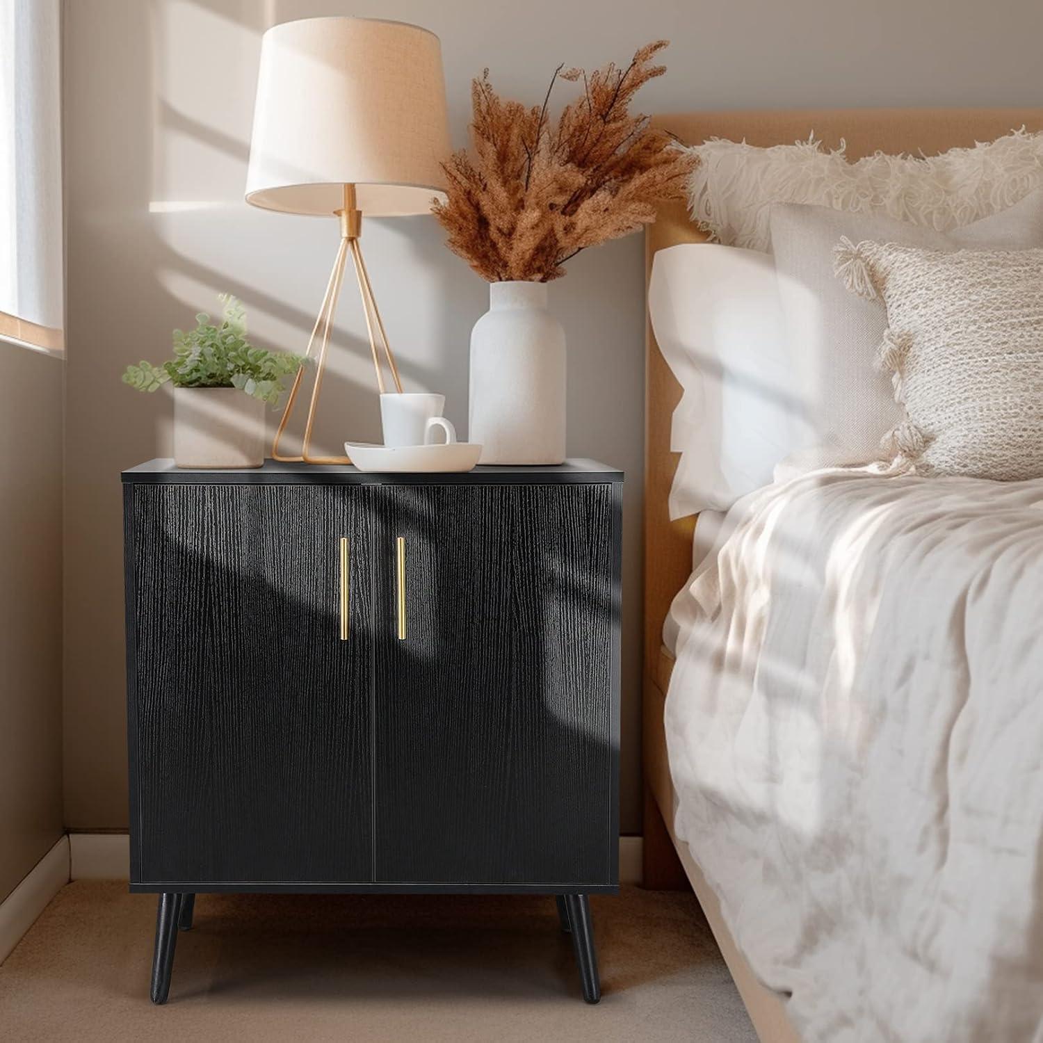 Black and Gold Mid Century Modern Accent Cabinet with Adjustable Shelves