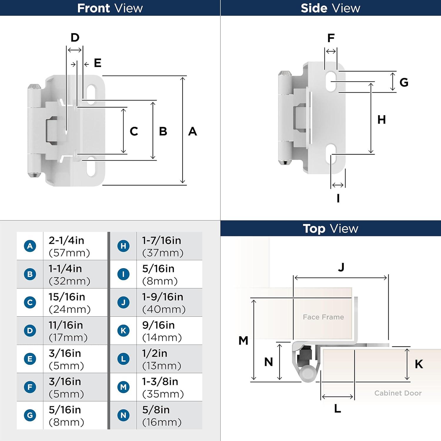 White Gloss Steel Self-Closing Overlay Cabinet Hinge